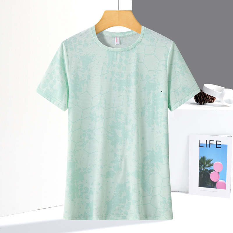 Lighing Delivery Iron Bull Football Grid Print Sports Short Sleeve Women's Round Neck Thin Quick Drying Clothes Running Sweat Absorbing Ice Silk 