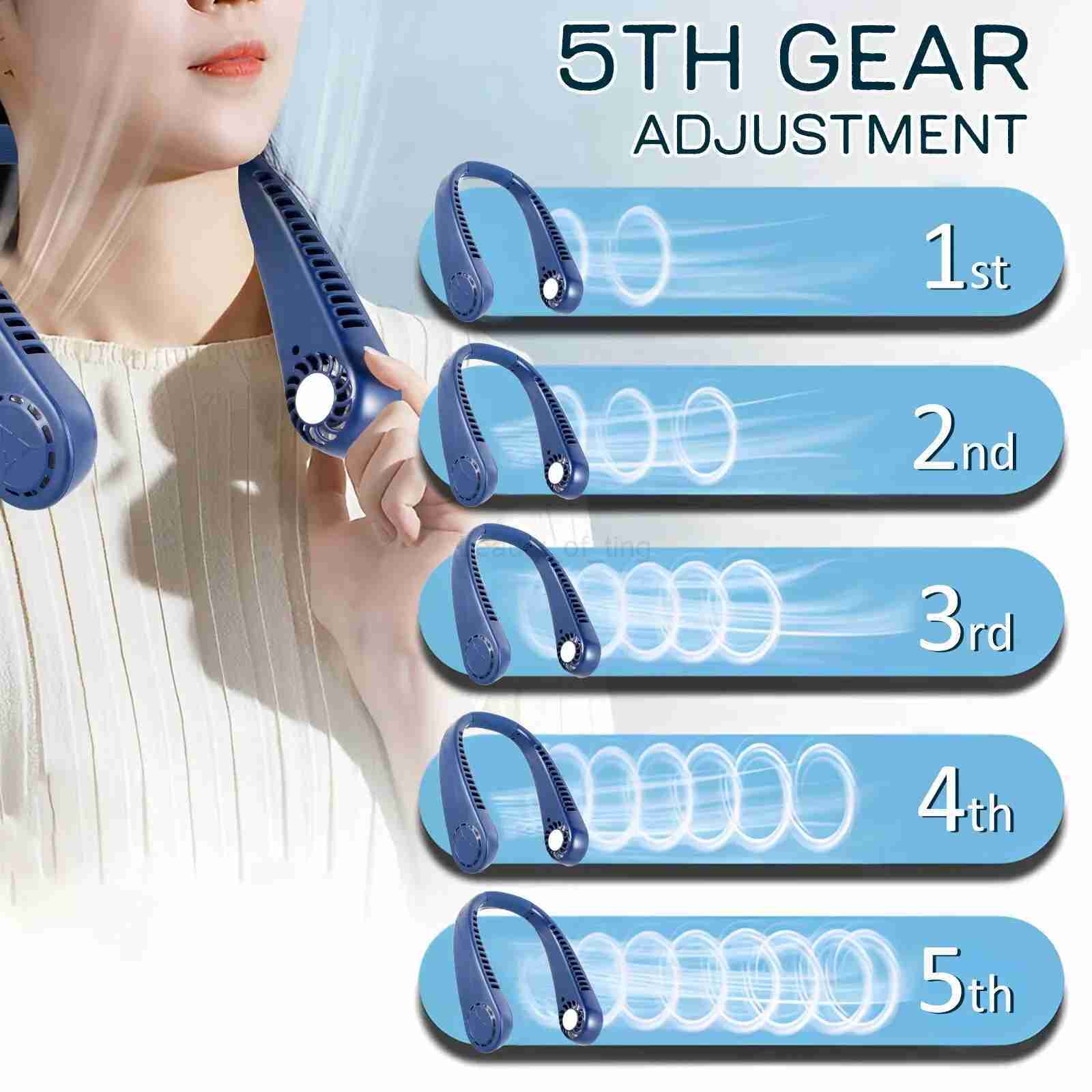 Portable Neck Fans Mini LED Digital Display Bladeless Fan 1200mAh USB Rechargeable Hands Free Cooling Fan with 5 Wind SpeedCL240712