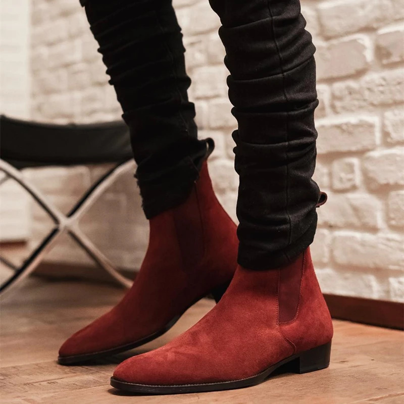 wine red mens Chelsea boots loose round toe mens business boots low boots mens boots mens boots 240712