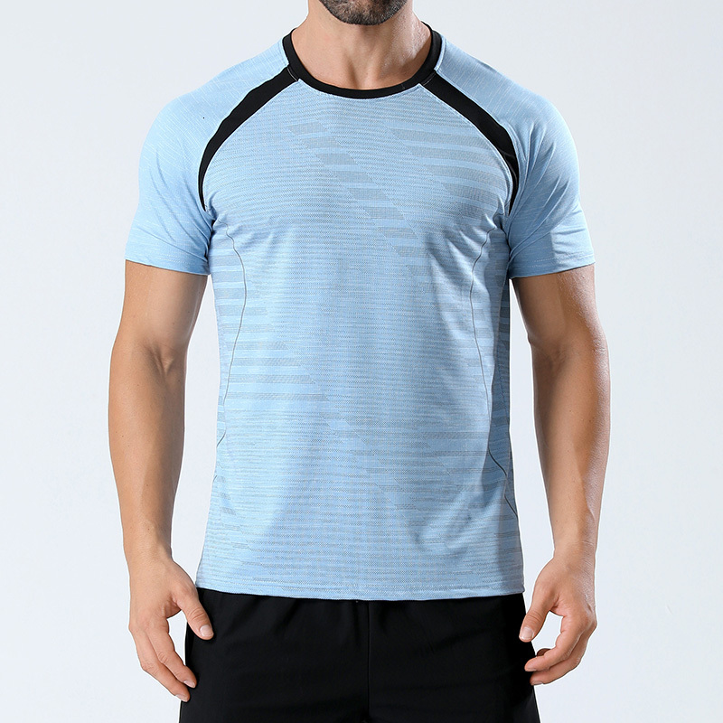 2024 new summer short sleeved sports T-shirt men's cationic quick drying round neck running high stretch fiess suit