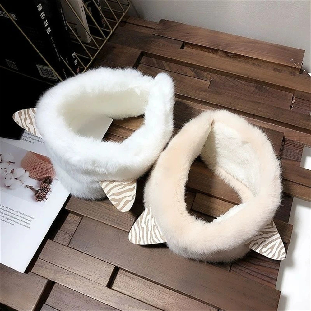 Cute Cat Bear Ears Earmuffs Korean Female Warmer Headband Winter Plush Earplugs Adults Kids Tie Fur headphone Orejeras De Invier 240712