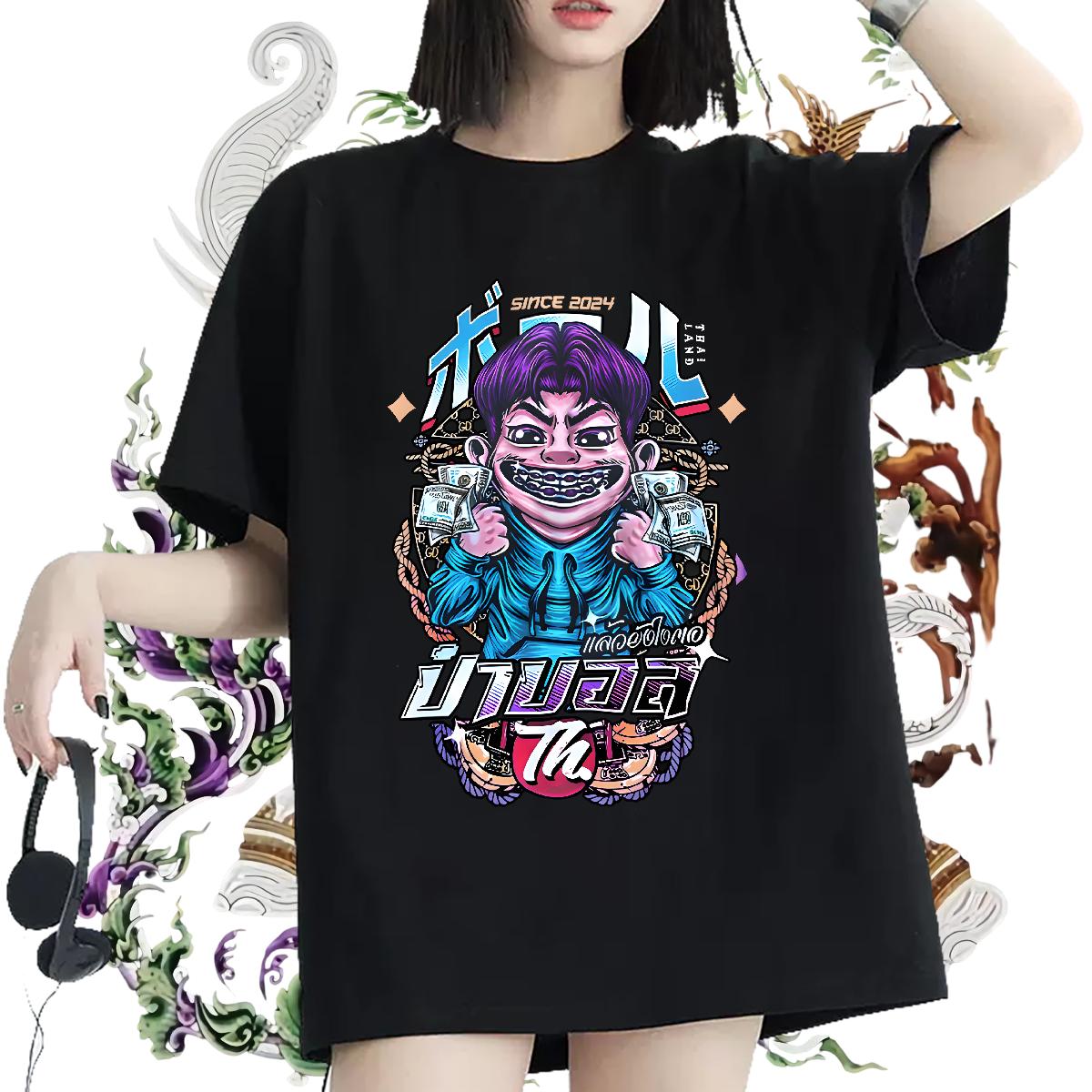 Fashion New Womens T Shirts Cotton O Neck Short Sleeves Anime Print Tops Street Casual Loose Womens Tshirts