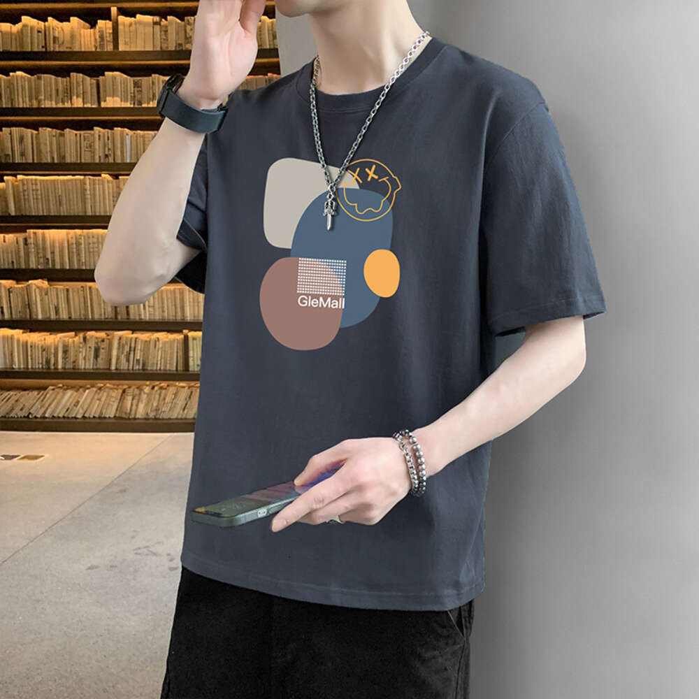 New Short Summer Thin Silk Trendy Brand Half Sleeve T-shirt for Men's Ice Sensation Top