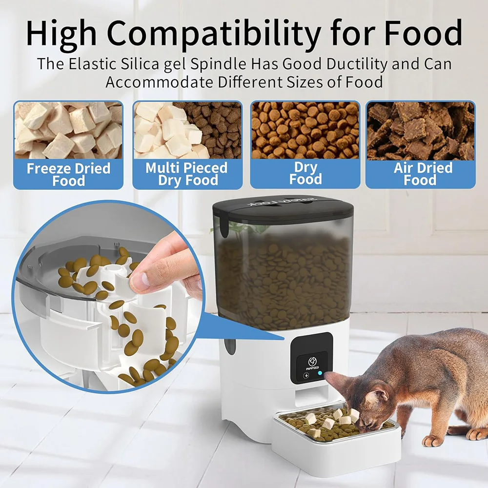 Smart Automatic Cat Feeders WiFi Pet Feeder with APP Control for Remote Feeding, Cat Food Dispenser 1-30 Meals Per Day for Dog