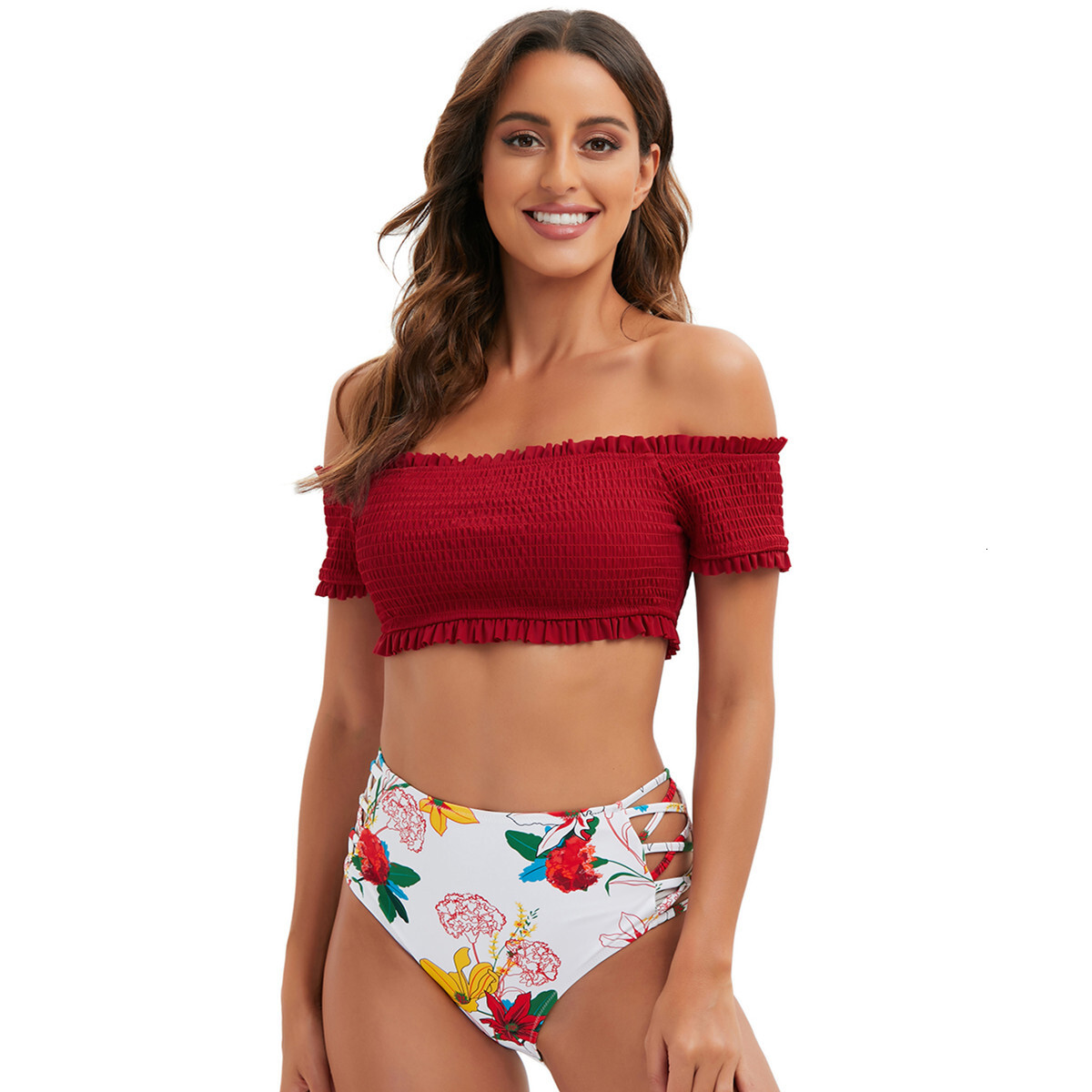 Retro Sleeveless Temperament Leisure Time Popular New Split Women's Sexy Half Sleeves High Waist Bikini Swimsuit Temperament Waist Sexy Novelty S