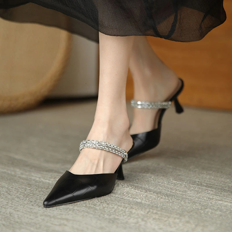 Fashion womens thin high heels mule slider Pointed toe bow shoes womens casual slider womens pump 240713