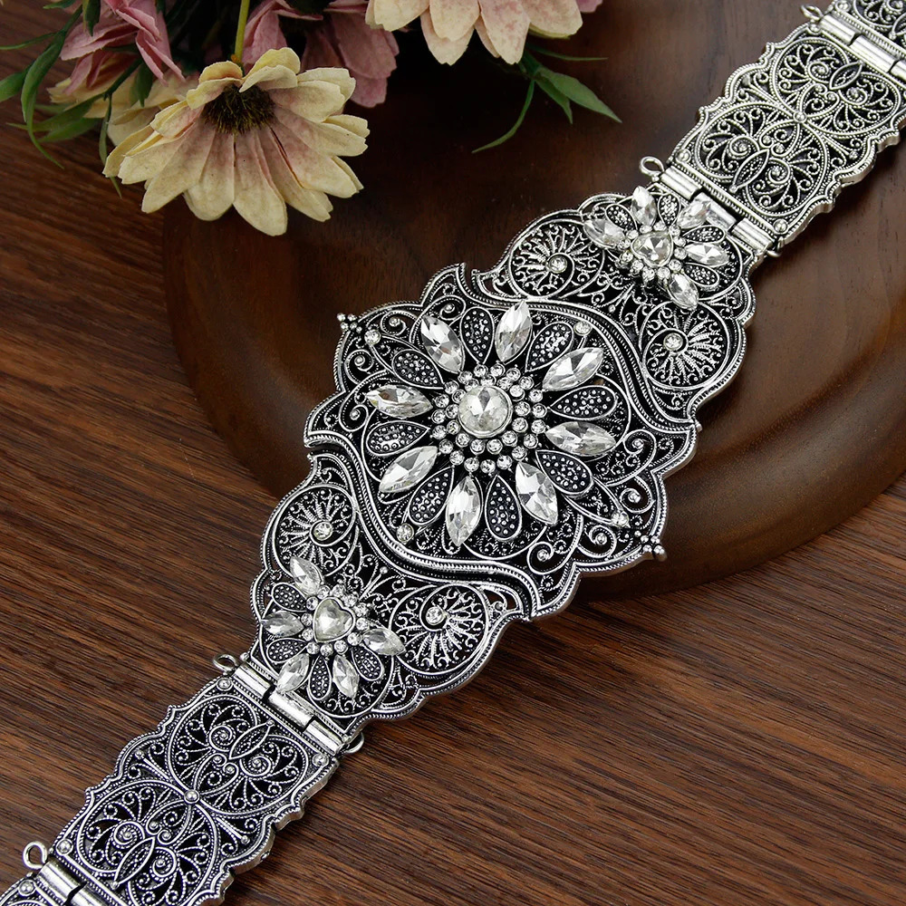 Sunspicems Crystal Caucasian Womens Belt Algeria Morocco Robe Caftan Belt Wedding Jewelry Gold Metal Chain Adjustable 240710