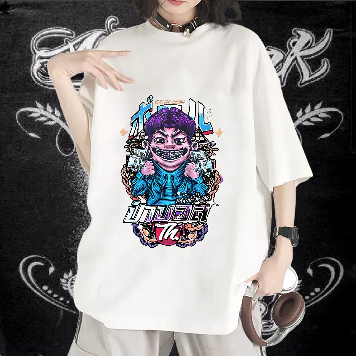Wholesale Woman T Shirts Cotton O Neck Short Sleeves Tops Hip Hop DIY Couples T Shirts Anime