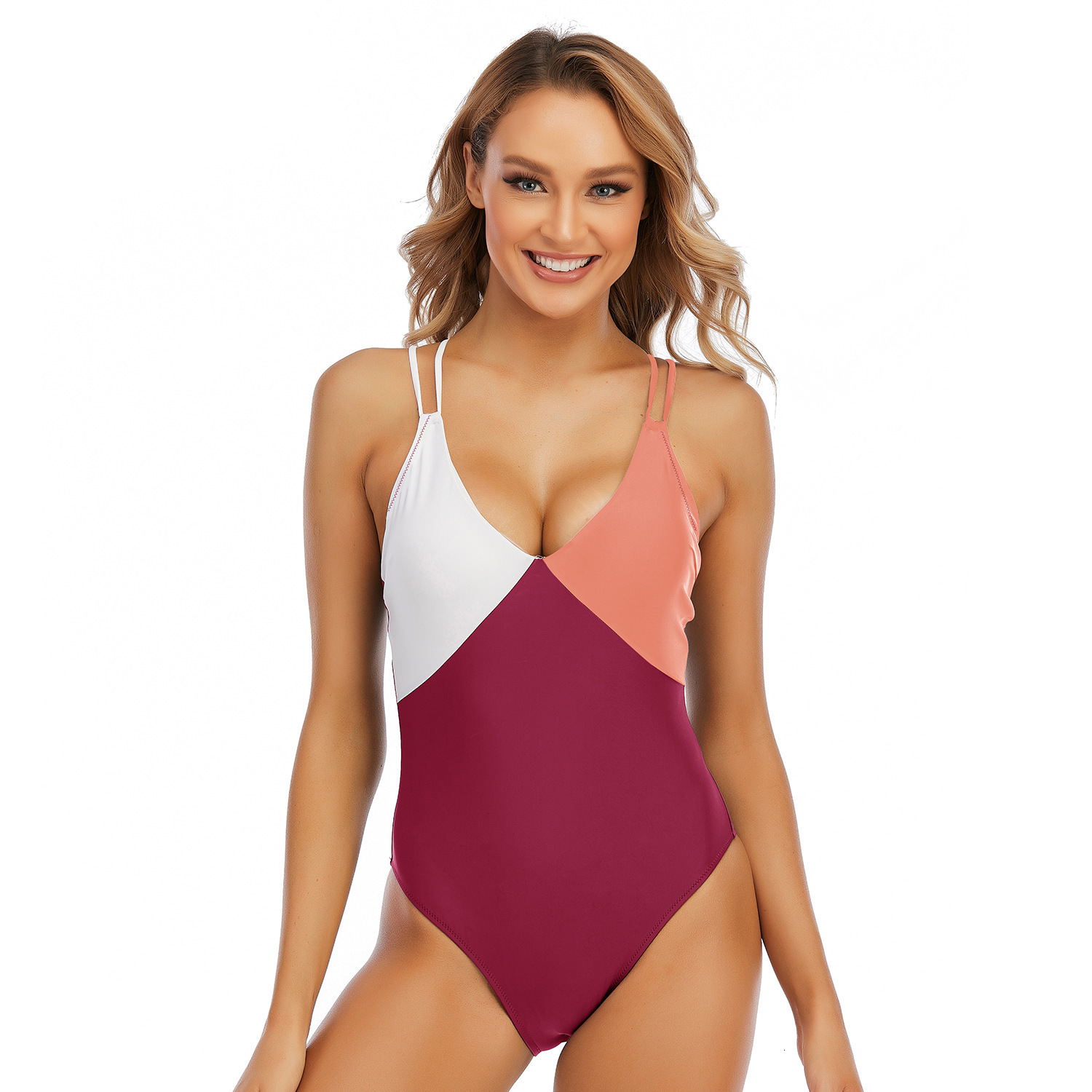 Fashion Sports Women's New Fashionable and Conservative Color Blocking Swimsuit, Competitive One-piece Swimsuit Waist Short Bifurcated Self-culti
