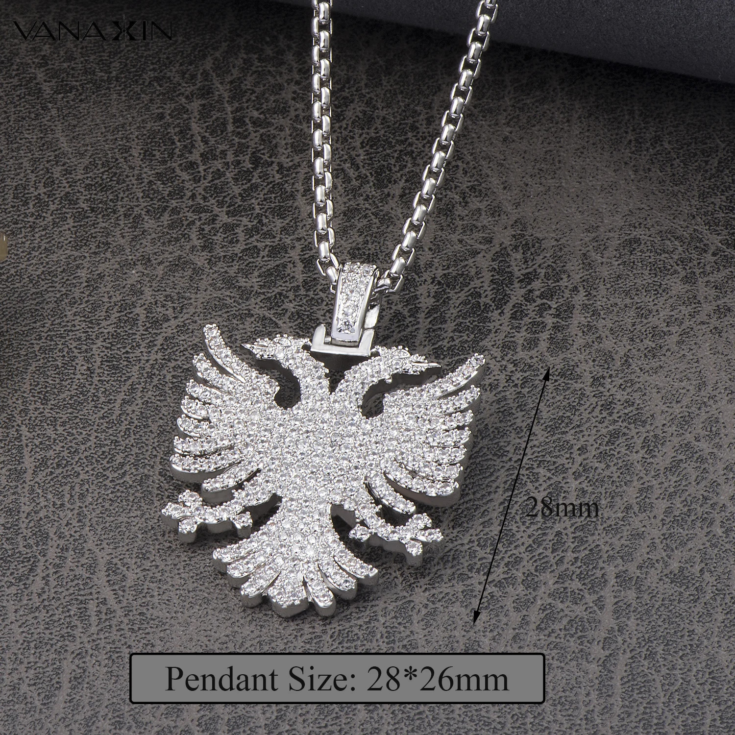 VANAXIN Iced Out Pendant Albanian Eagle Hip Hop Necklace CZ Zircon Folk Ethnic Style Jewelry Gift240703