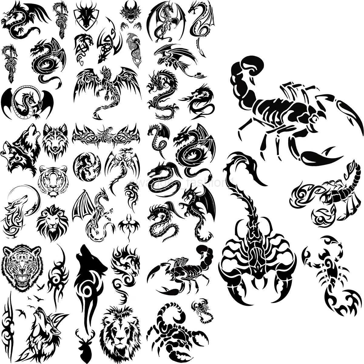 Black Scorpion Temporary Tattoos For Adults Men Realistic Dragon Wolf Tiger Thorns Fake Tattoo Sticker Hand Leg Tatoos CreativeB240713