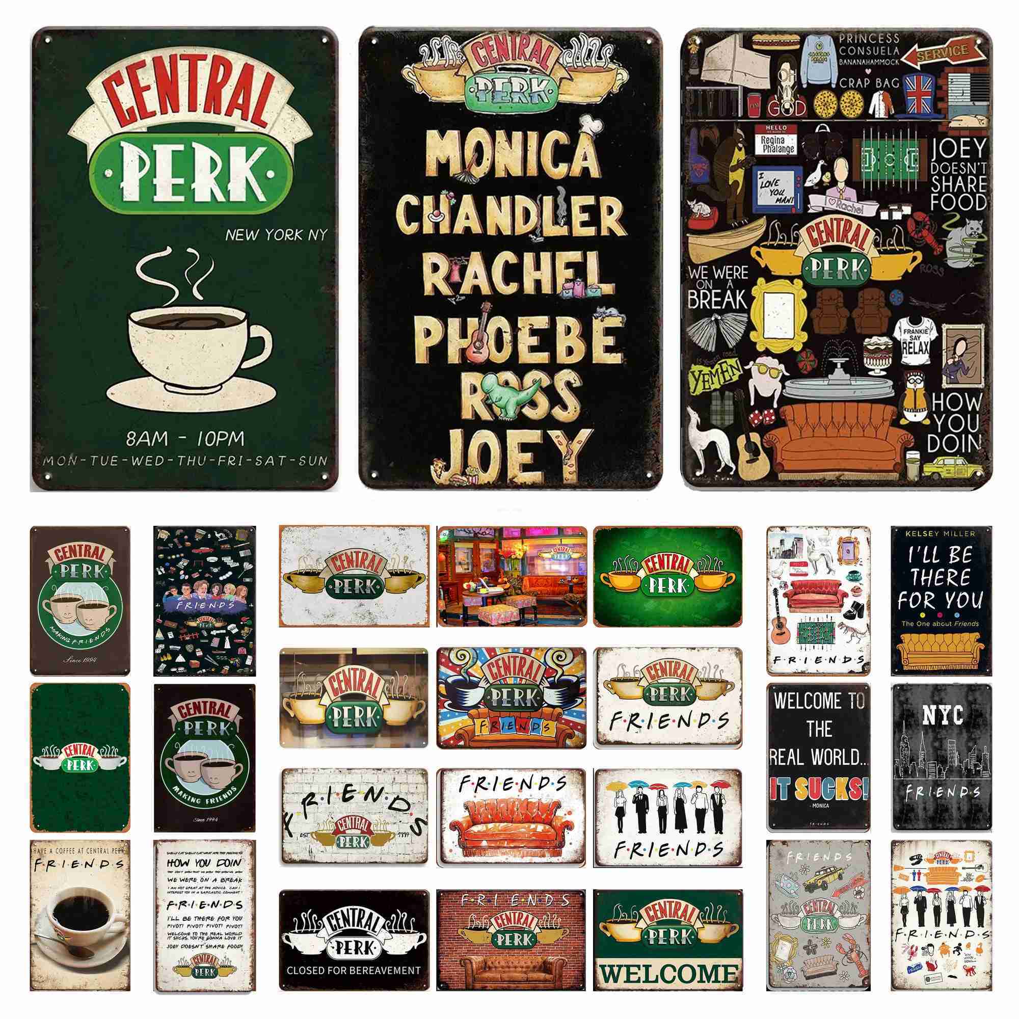 Central Perk Friends TV Show Metal Signs Decor Poster for Cafe Bar Pub Club Tin Sign Decorative Plaques Painting Wall DecorationB240713