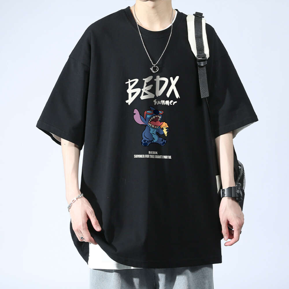 Self operated warehouse 2024 trendy brand summer loose pure cotton printed T-shirt men, casual short sleeved shirt for men