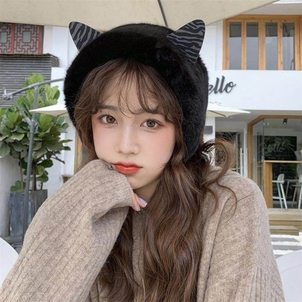 Cute Cat Bear Ears Earmuffs Korean Female Warmer Headband Winter Plush Earplugs Adults Kids Tie Fur headphone Orejeras De Invier 240712