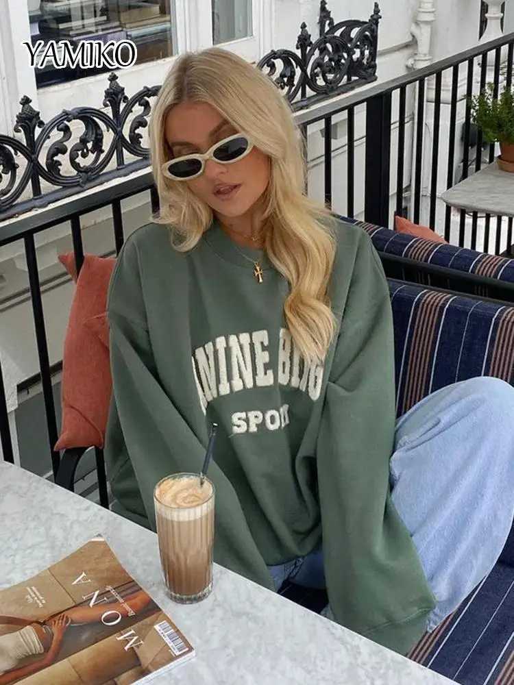 Women's Hoodies Sweatshirts YAMIKO 2024 Spring Embroidered Letter Sports Shirt Womens Long sleeved O-neck Pulling Top Loose Casual Street Sports 