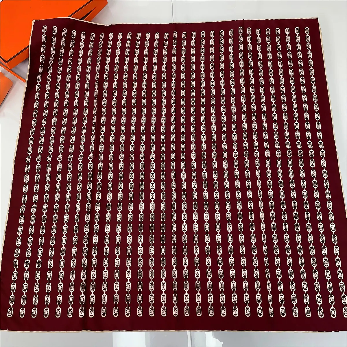 90cm Manual Hand Rolled Twill Silk Scarf Women Chain Print Curled Square Scarves Echarpes Foulards Female Wraps Bandana Hijabs 240712