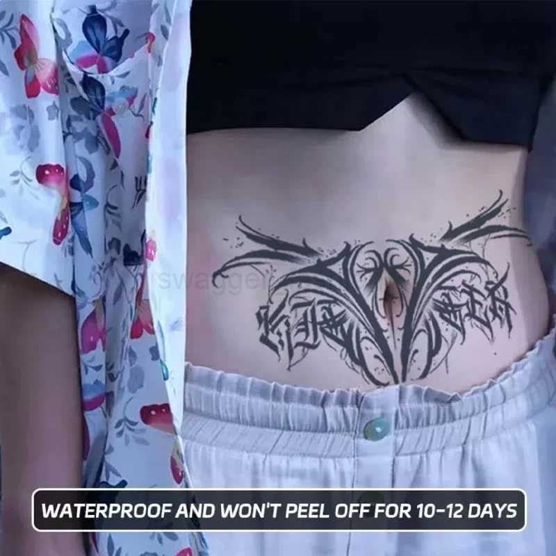 Semi-permanent Waterproof Tattoo Stickers Sexy Succubus Ladies Fake Tattoo Waist Abdomen Sticker Temporary Tattos Body ArtB240713