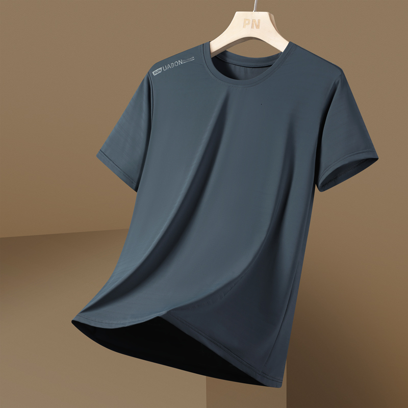 985 summer men's high elasticity nylon quick drying T-shirt, high-quality and fashionable round neck sports short sleeved ice silk T-shirt