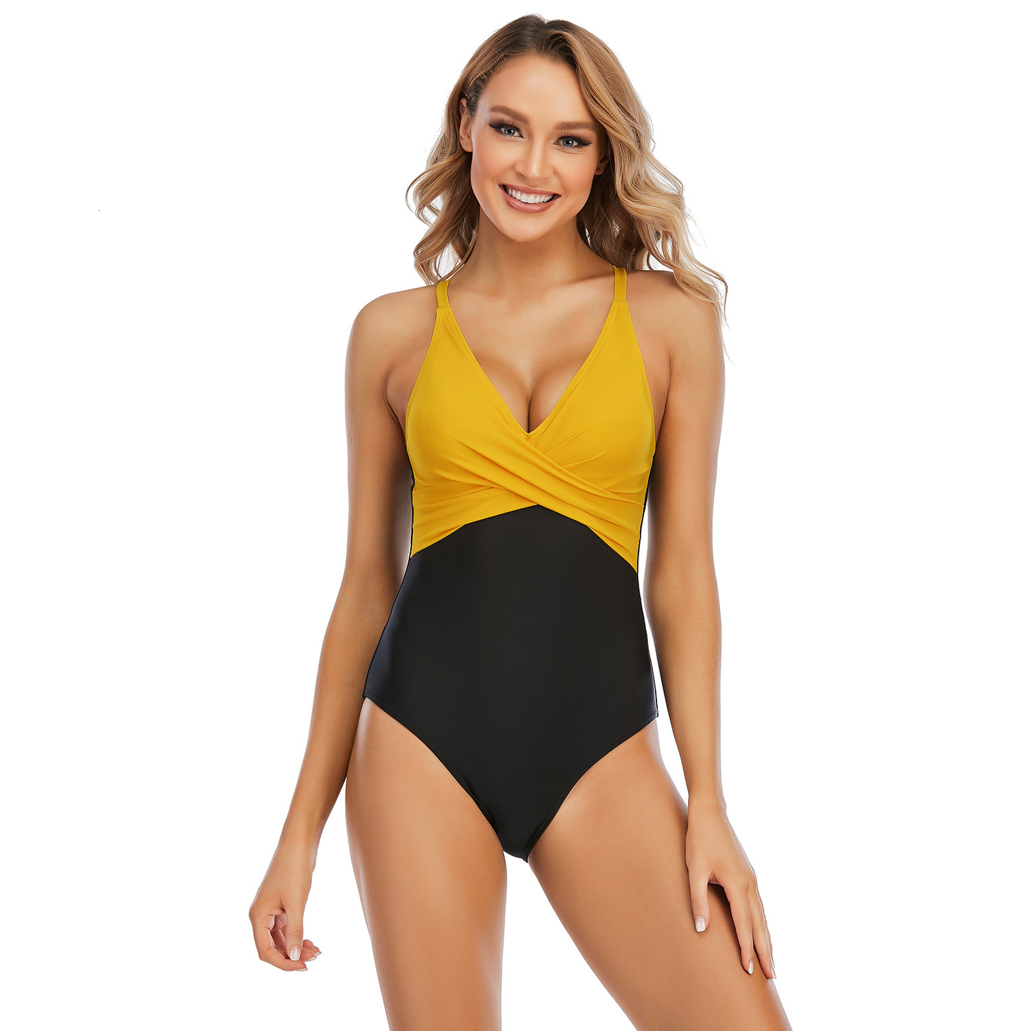 Fashion New Pattern Ventilation New Style Women's Backless Sexy Color Blocked Suspender One-piece Swimsuit Women Temperament Bifurcated Novelty S
