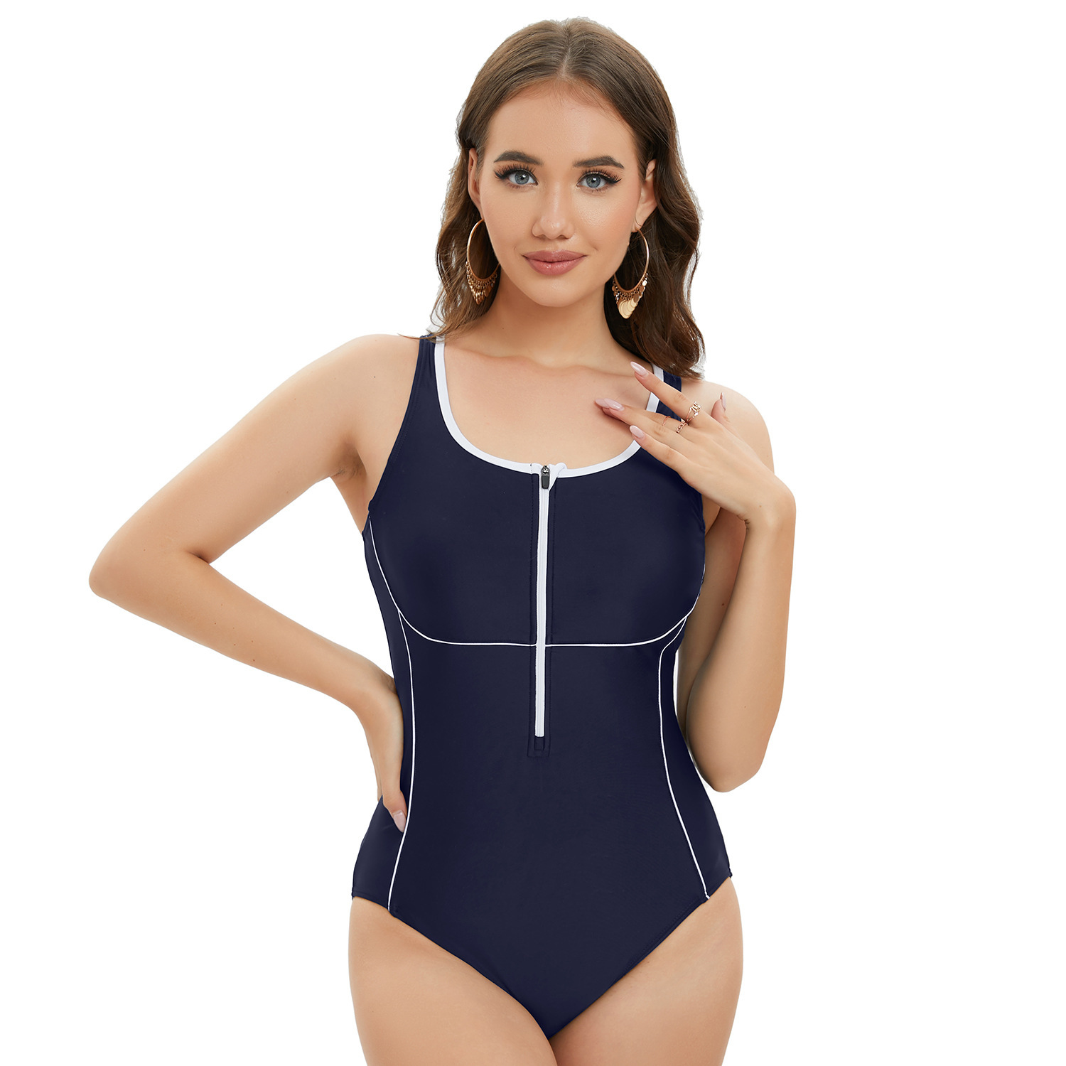 Washable French New Pattern Temperament 2024 Sports Competition Racing Conservative Triangle Beautiful Back One-piece Swimsuit Temperament Bifurcated