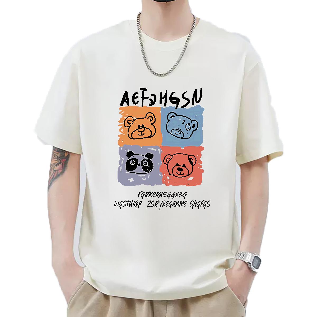 Loose Fit Tshirts Breathable Short Sleeve Casual Daily Wear Mens T Shirts Cartoon Printing S-3XL 2024 Clothes