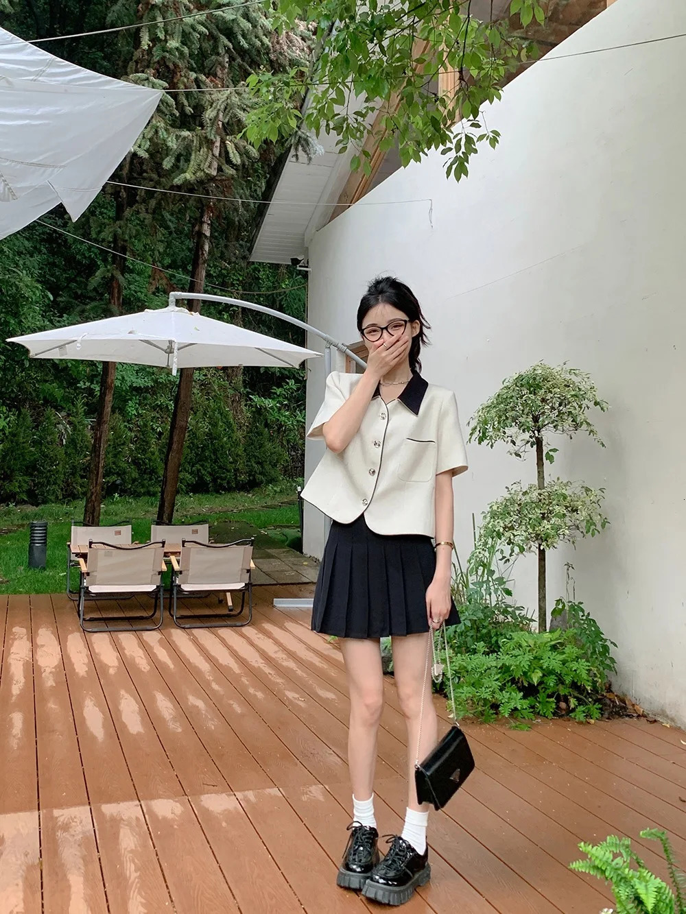 Temperament French Style Short Sleeve Summer Tweed Wool Jacket Women Turn-down Collar Retro Small Fragrance Coat Short Outwear 240704