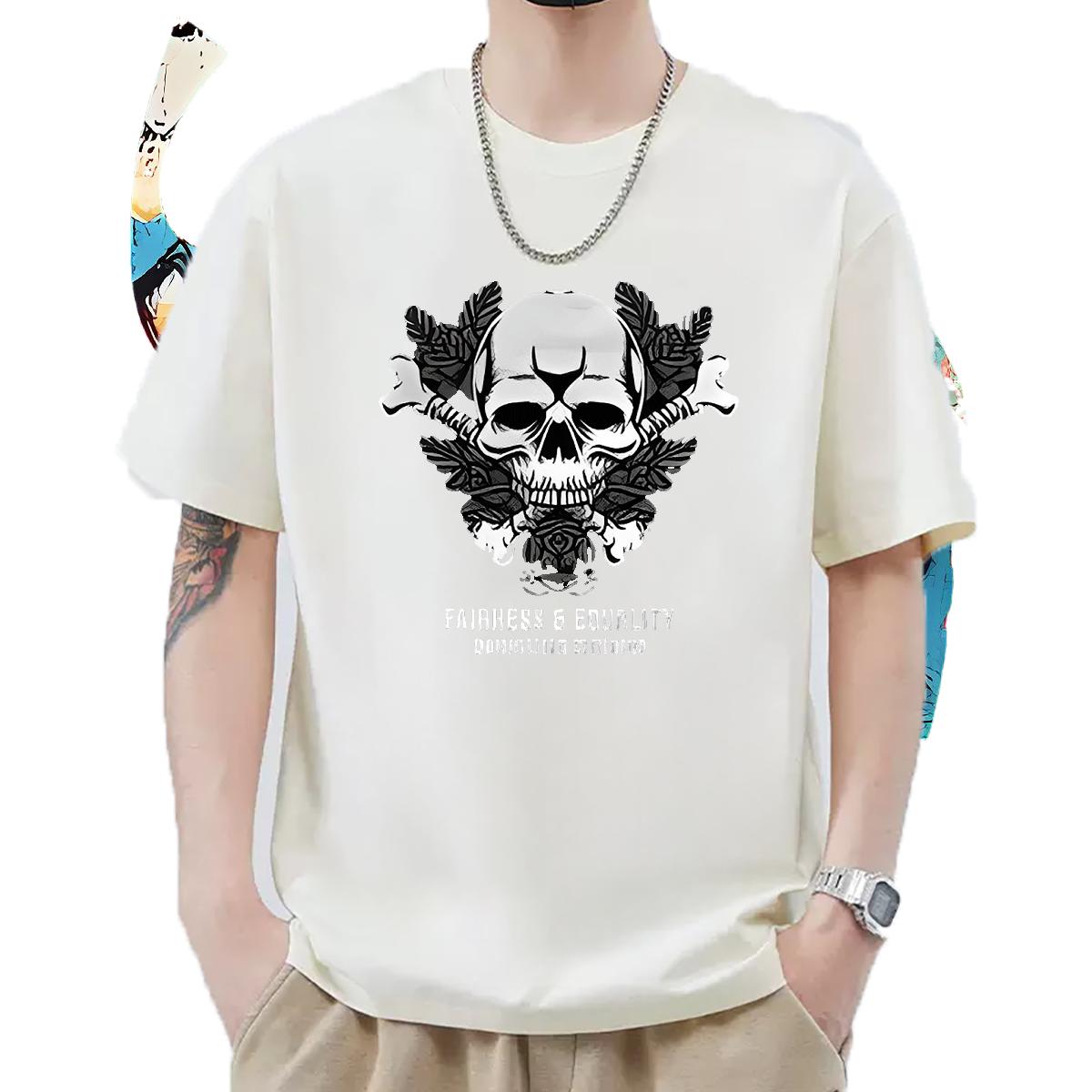 Loose Men Tops Tees O-Neck Short Sleeve Cotton Outdoor Man T Shirts Anime Print Fashion Design Wear