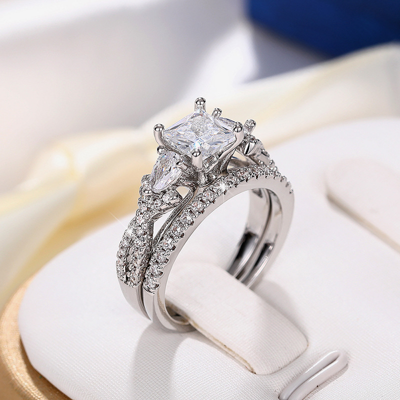 Size 6-10 Stunning Sterg Sier Princess Cut Cubic Zirconia Eternity Wedding Ring Set for Women