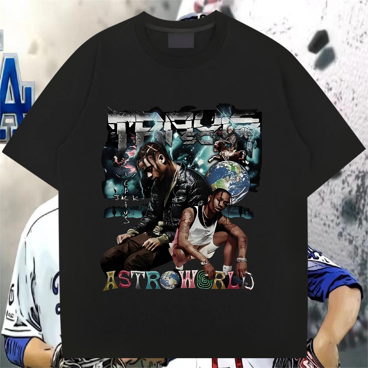 Loose Fit T Shirt For Man High Street Hip Hop Breathable Crew Neck Cotton Men Clothes T-Shirt Classic Casual Cartoon Print Tshirts