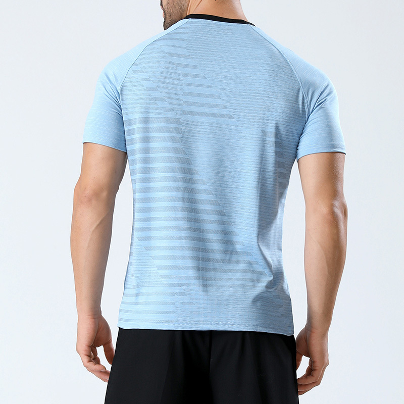 2024 new summer short sleeved sports T-shirt men's cationic quick drying round neck running high stretch fiess suit