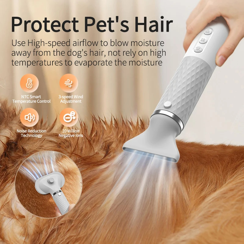ROJECO Pet Hair Dryer Grooming Comb Brush For Dogs Cat Smart Control Dog Blow Dryer Portable 2 in 1 Hand-held Mini Pet Blower