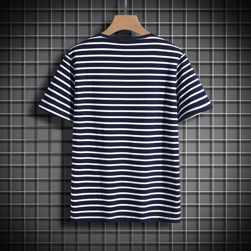 2024 Summer Loose Large Size Thin Striped Round Neck T-shirt High end Men's Sports Shirt Short Sleeve Pure Cotton