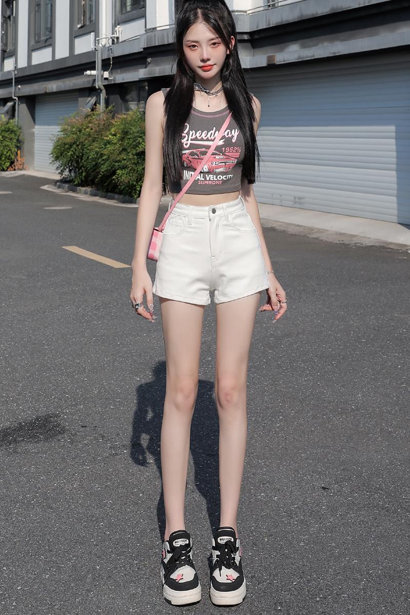 American Casual 2024 Water Wash A-line High Waist Denim Shorts Spicy Girl Tight Wrap Hip Hot Pants Summer