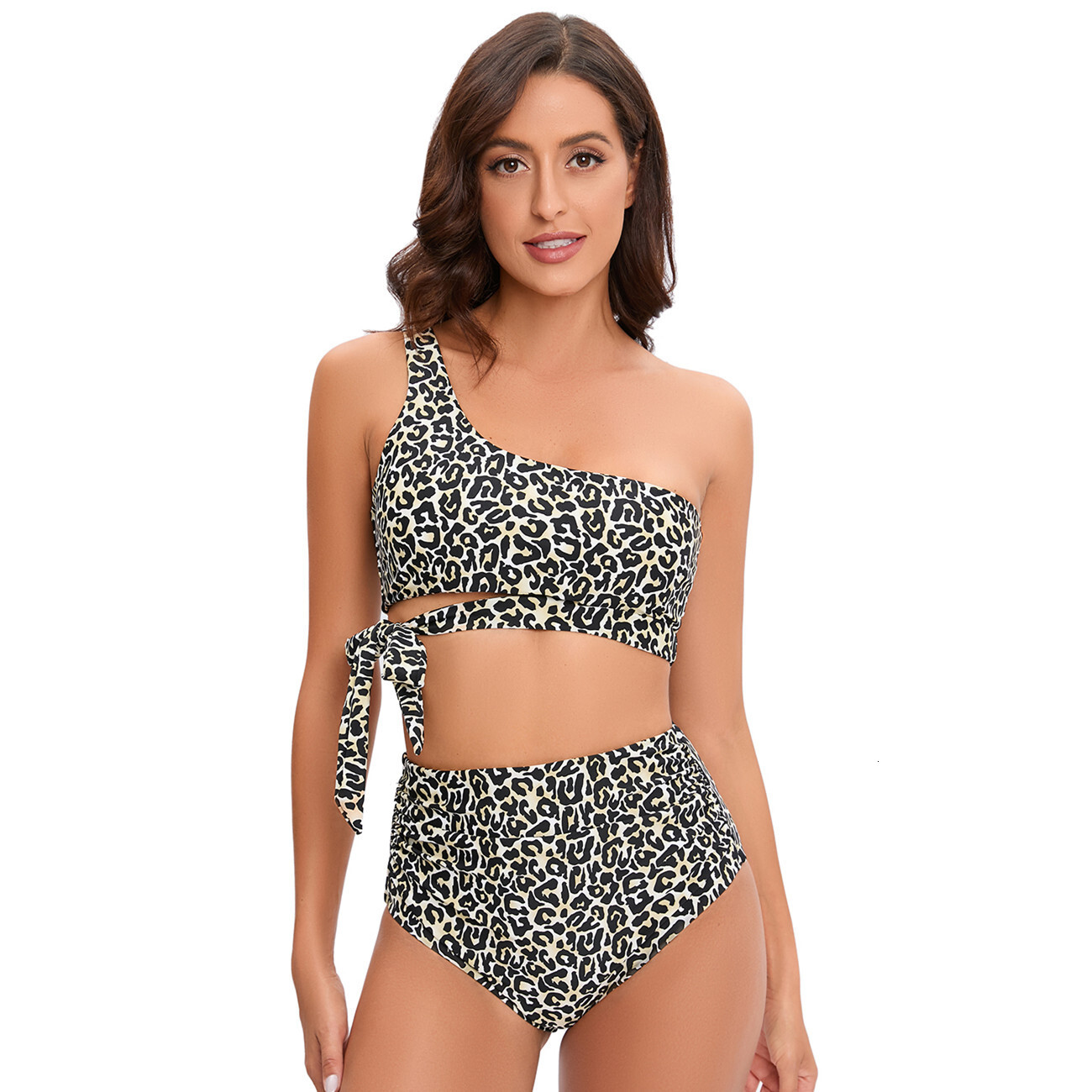 New Arrival Long French Non-ironing New Pattern Leisure Time Bikini 2024 New Women's Leopard Print Strap Split Swimsuit Short Bifurcated Sexy Tem
