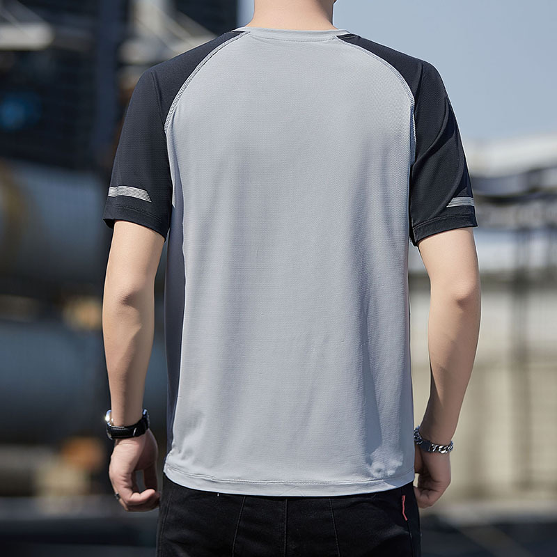 Lighing delivery sensitive short sleeved T-shirt for men in summer, running and fiess, color blocking T-shirt, ice silk quick drying clothes, men'