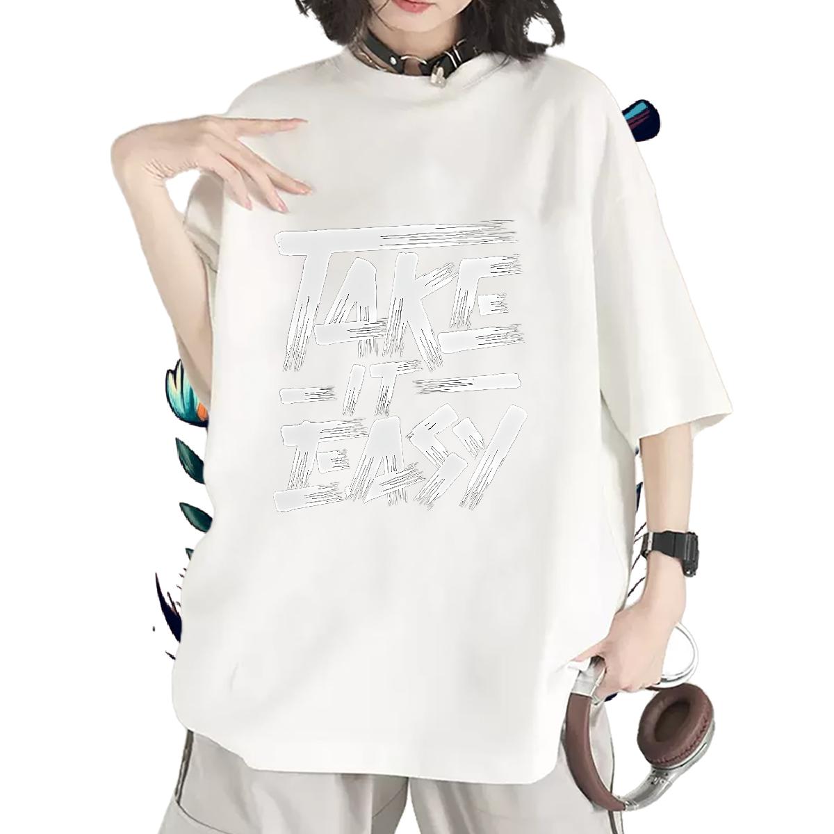 Classic Womens T Shirts Cotton Breathable Soft Cartoon Floral Printing Tops Tees Hip Hop Loose fit Women Tshirts