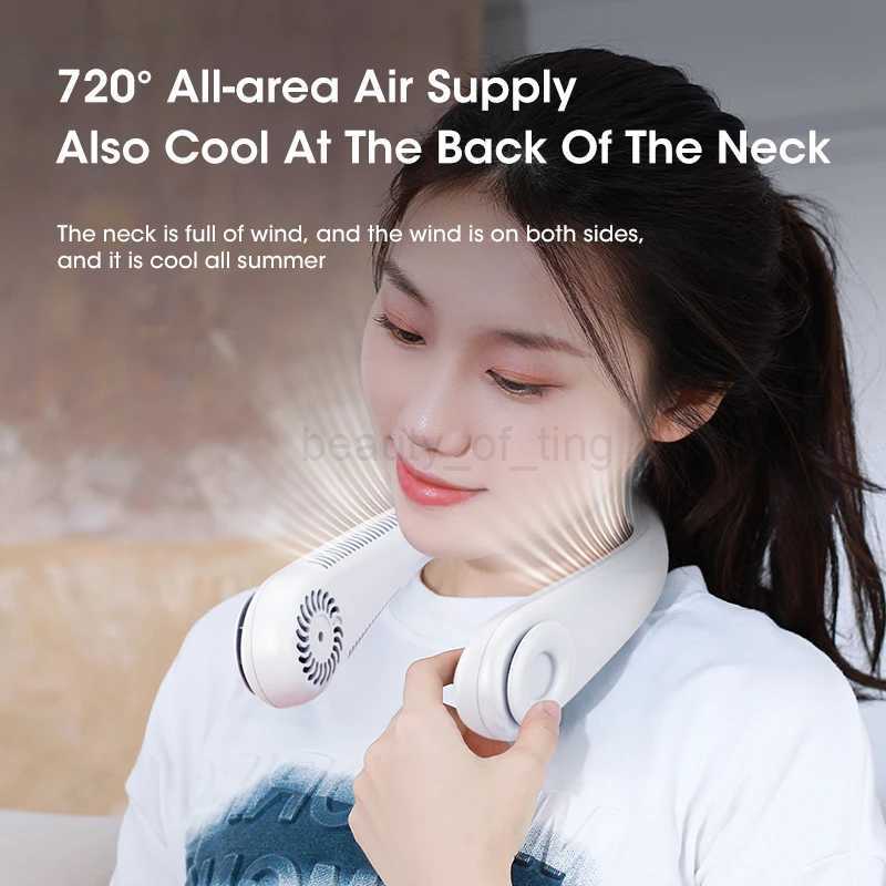 Summer Mini Hanging Neck Fan Leafless Portable Fan with Power Bank USB Rechargeable Air Cooler Electric Fan for Outdoor SportsCL240712