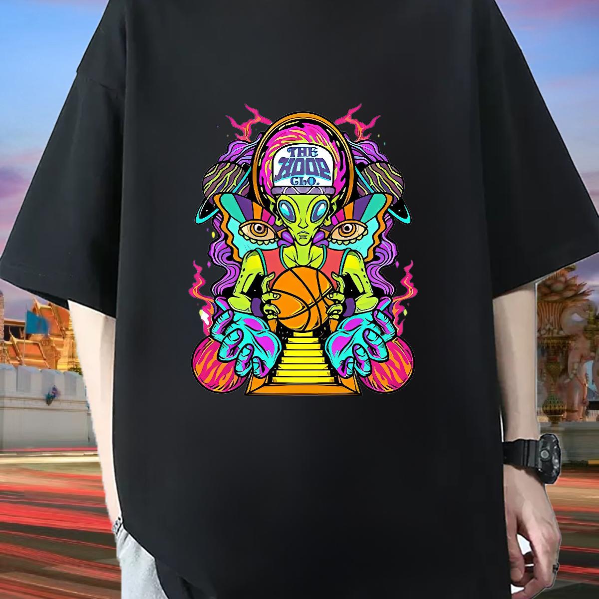 Classic Men T Shirts Cartoon Print Hip Hop Street Men Tees Breathable Short Sleeve Popular