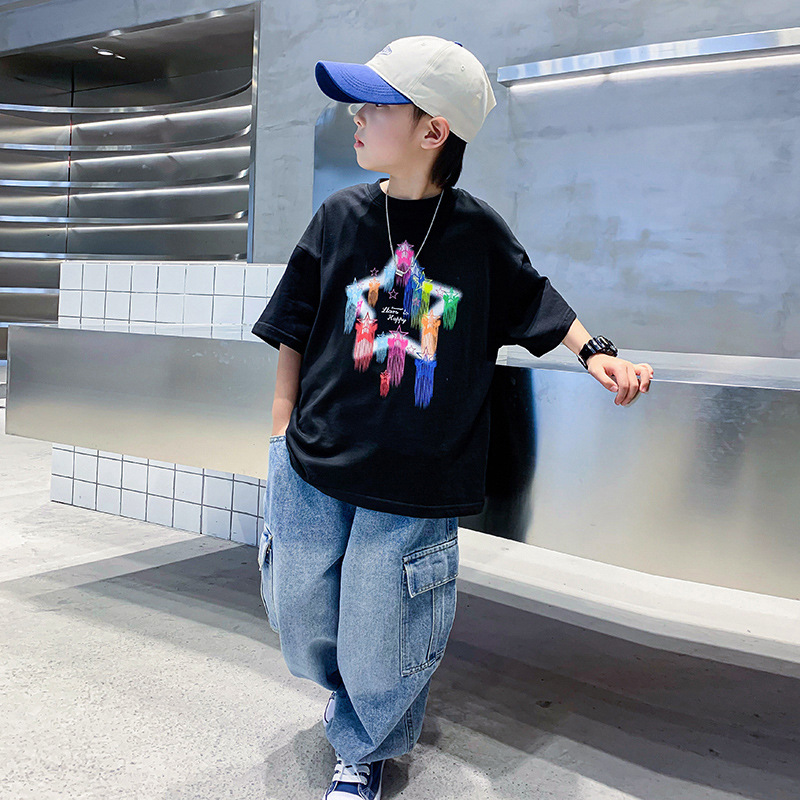 T-shirts Kids Tshirts 2024 New Fashion Shirt Girl Boy Summer Short Sleeves Cotton Cool Baby Quality Shirts Cartoon Print Shirts Handsome DJD2407136Y25