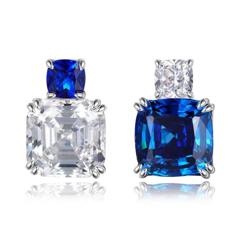 Dangle Earrings: Emerald Cut Moissanite & Sapphire, Real Sterg Sier, Jewelry for Women 4ccc