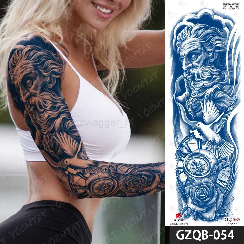 Semi-Permanent Herbal Large Arm Tattoo Nun Wolf Sword Waterproof Temporary Tattoo Stickers Juice Ink Lasting Fake Tato Women MenB240713
