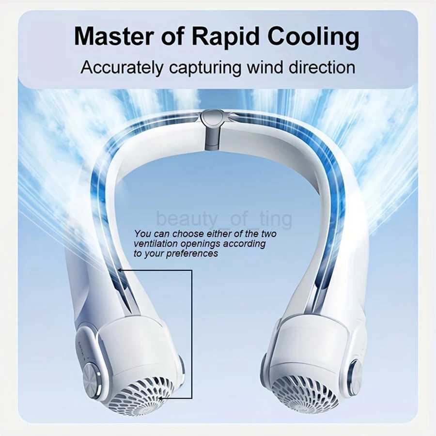 2024 New 360 Air Supply Hanging Neck Fan Portable Air Conditioner Bladeless Fan Rechargeable Air Cooler Tilting Strong WindCL240712