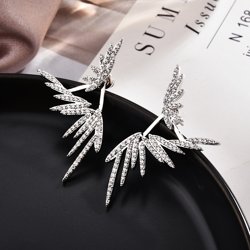 Hip Hop Pave CZ Wings Stud Earrings Sterg Sier Sparkle Jewelry for Women Party Wedding