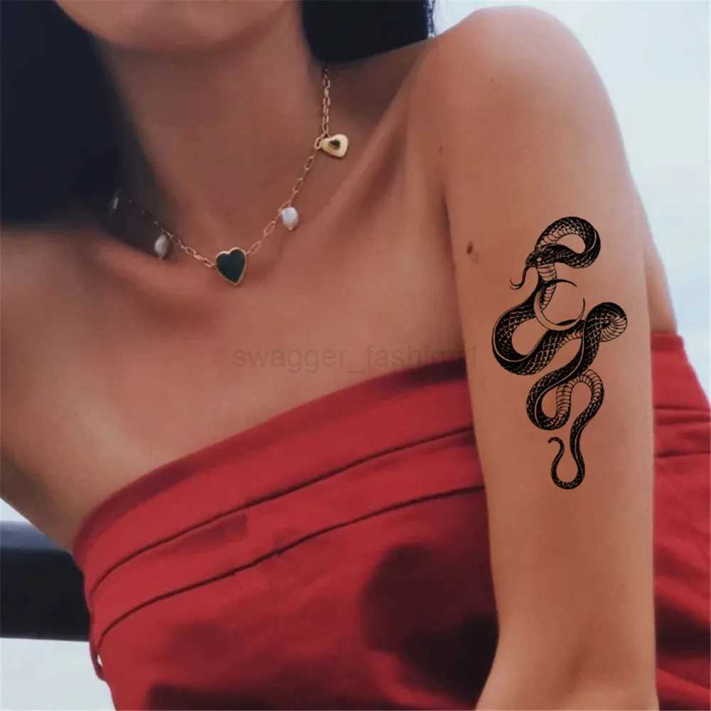 2023 Summer Snake Flower Temporary Tattoos Sticker Waterproof Cool Dark Style Unisex Water Transfer Fake Tattoo Women AccessoryB240713