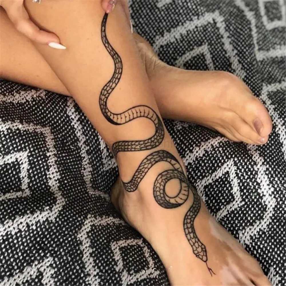 2023 Summer Snake Flower Temporary Tattoos Sticker Waterproof Cool Dark Style Unisex Water Transfer Fake Tattoo Women AccessoryB240713