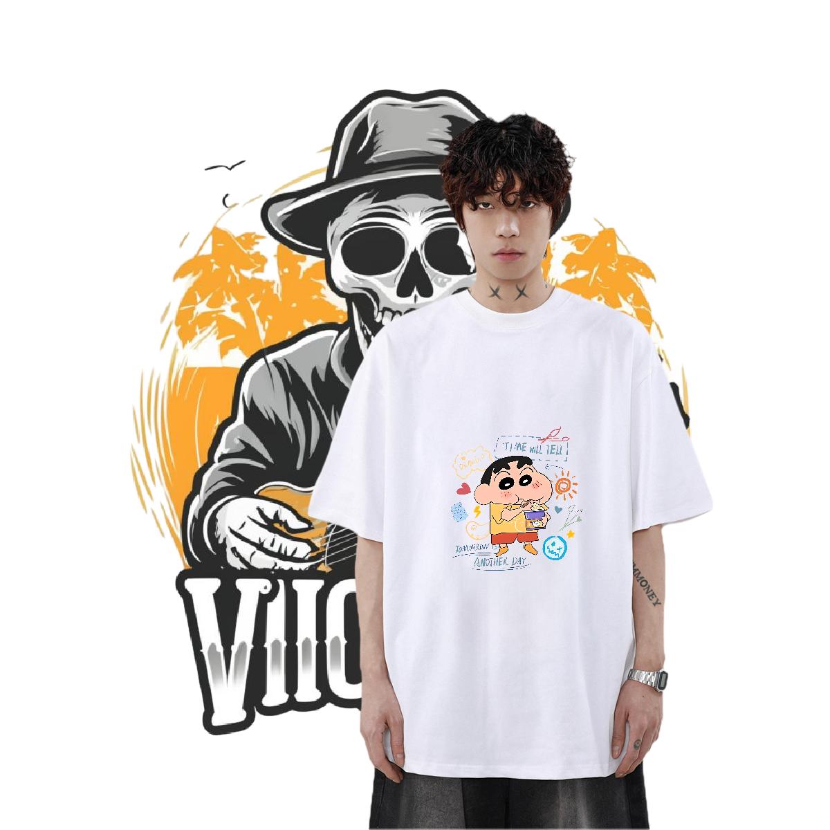 Unisex Men Tees Breathable Crew Neck Cotton Street Casual T-Shirts Anime Print Fashion Casual Clothes