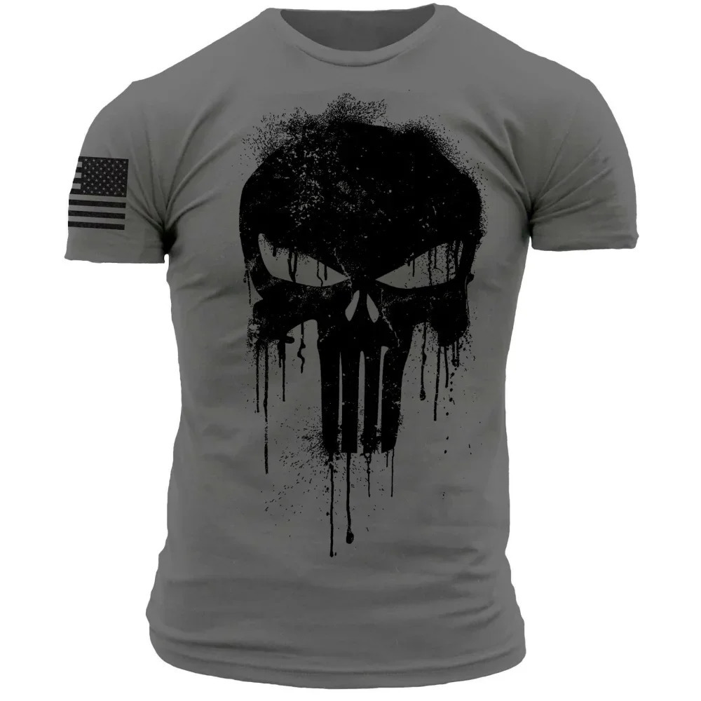 Minimalist Skull Helmet Pattern Printed Mens T Shirt Round Neck Loos Top Breathable Comfortable Summer Oversized y2k Clothing 240703