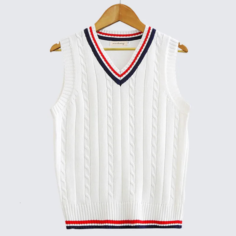 Spring Autumn Men Uniform Vest Fashion V Neck Pullover Boys British Student Sleeveless Waistcoat Tank Tops Sweaters