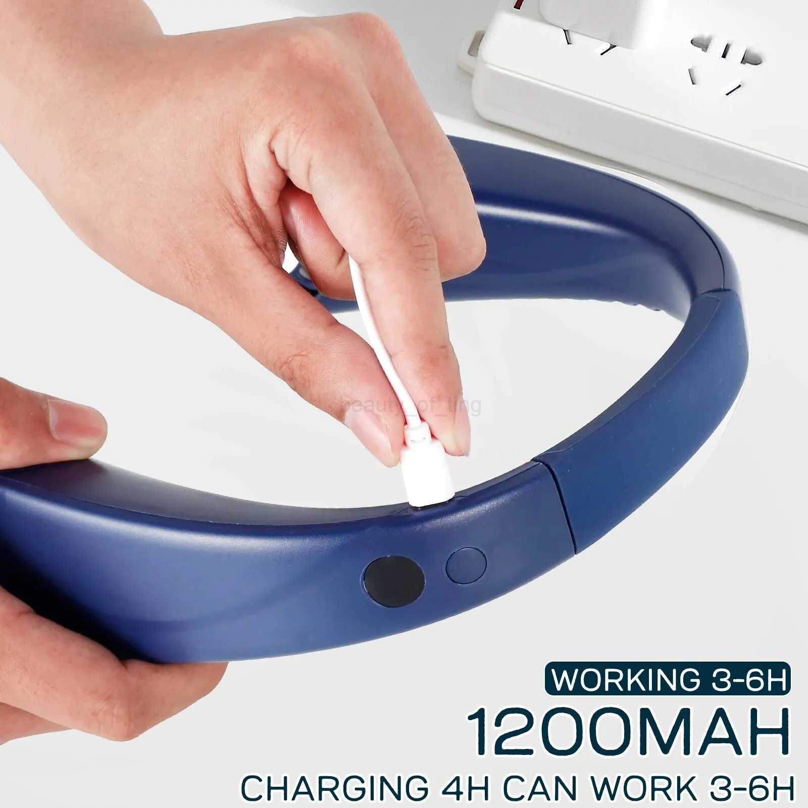 Portable Neck Fans Mini LED Digital Display Bladeless Fan 1200mAh USB Rechargeable Hands Free Cooling Fan with 5 Wind SpeedCL240712