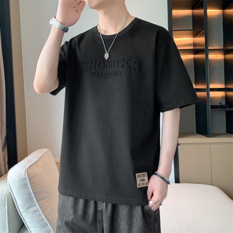 Lighing Delivery 2024 New Summer Boutique Steel Print Round Neck T-shirt Men's American Street Hip Hop Trendy Brand Loose and Versatile Short Sle